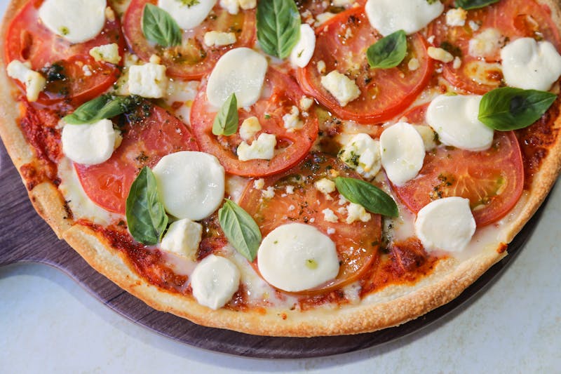 Classic Margherita pizza with tomato and fresh mozzarella